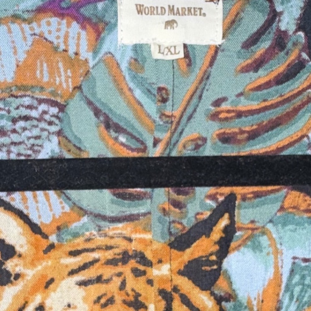 World Market Tiger Tropical Print Maxi Dress L/XL Kimono Sleeve Boho Jungle - Picture 4 of 5